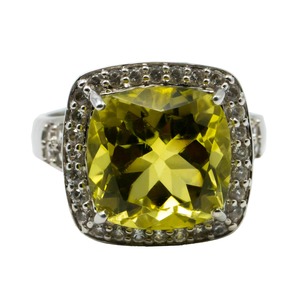 Luxury Yellow Zircon Gemstone Women's Ring in 925 Sterling Silver Rhodium Plated Pave Setting Oval Cut CZ Halo Design - Product Image 1