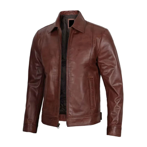 Veste en cuir pour homme de haute qualité, sur mesure, coupe slim, style streetwear, respirante, col montant, en cuir - Product Image 1