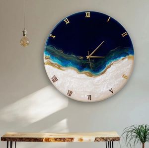 Round Resin Quartz Wall <b>Clock</b> Coastal Marble Look Roman Numeral Needle Display Antique Style Living Room Decor - Product Image 2