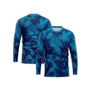 Camiseta de Manga Larga para Hombre, Cuello Redondo, Azul y Negro, Diseño Tie Dye, Tejido Transpirable, Satinado, Casual, Corte Ajustado, Largo Regular - Product Image 6
