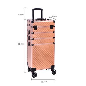 4-in-1 Interchangeable Aluminum Rolling <b>Makeup</b> <b>Case</b> in Rose Gold Draw Bar Style Cosmetic Bags & <b>Cases</b> - Product Image 2