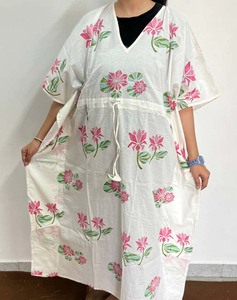 Vestido Kaftán de Algodón Estampado para Mujer, Vestido Kaftán Largo de Algodón, Kaftán Maxi de Algodón - Product Image 2