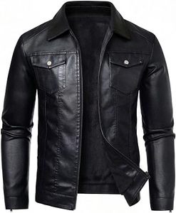 Classic <b>Mens</b> <b>Leather</b> <b>Jacket</b> Genuine Sheepskin Biker Coat Stand Collar Winter Outerwear Custom <b>Leather</b> <b>Jacket</b> - Product Image 3