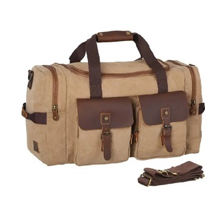 Large Capacity Light Weight Durable Foldable Leather Canvas Duffel Bag Adjustable Strap Customizable High Quality Unisex Travel - Product Image 1