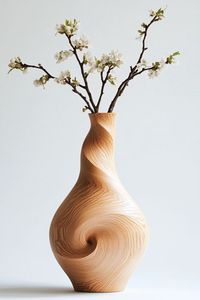 Jarrón de Flores de Madera de Diseño Moderno para Exhibición en Estantes del Hogar con Acabado de Textura Rica y Detalles Artísticos Hechos a Mano - Product Image 5