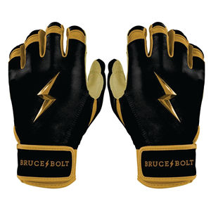 Guantes de Bateo Bruce-Bolt Negros y Amarillos, Cuero Cabretta, Duraderos, Ligeros, Cómodos, Cierre de Gancho y Bucle, Puño Corto, Unisex - Product Image 1