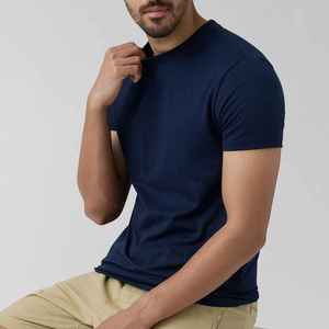 T-shirt à manches courtes pour homme, bleu marine, col rond, coupe classique, tricoté, 100% coton, couleur unie - Product Image 4