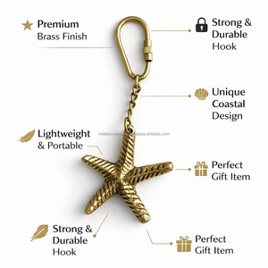 Vintage brass starfish keychain metal sea star <b>key</b> <b>holder</b> beach theme keyring for gift and souvenir use - Product Image 1