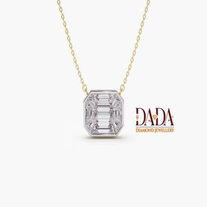 Contemporary Emerald Inspired Diamond Pendant Necklace for Women Architectural Geometric Diamond Necklace Premium Fine Jewelry - Product Image 1