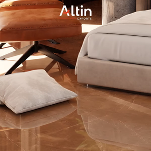 Azulejos de porcelana esmaltada de aspecto lujoso de 2x4 pies, color marrón Azteca, con brillo continuo, elegantes y de 600x1200 mm para sala de estar y dormitorio. - Product Image 1