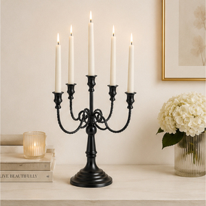 Wholesale 5 Arm Metal Candelabra <b>Black</b> <b>Candlestick</b> Holder Vintage Table Centerpiece For Wedding Party And Home Dining Decoration - Product Image 4