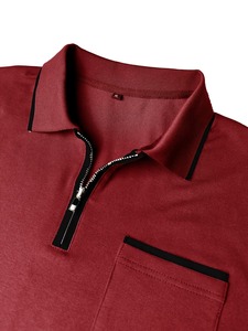 Camiseta Polo de Manga Corta con Logotipo de Marca Bordado, Diseño de Verano para Hombre, de Alta Gama, 100% Algodón, con Bolsillo con Cremallera, Informal, Tejida, Roja - Product Image 5