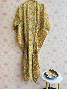Vestido caftán Floral con estampado de algodón indio 100% algodón Maxi playa encubrimiento mamá verano invierno otoño primavera estaciones tela de gasa - Product Image 5