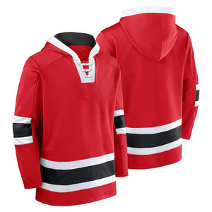 Sudadera con Capucha de Hockey sobre Hielo Roja, Manga Larga, a Rayas, Absorbente de Humedad, Prenda Masculina de Corte Regular con Estampado Sublimado - Product Image 5