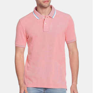 <b>Men's</b> <b>Pink</b> Cotton Pique Short Sleeve <b>Polo</b> <b>Shirt</b> Casual Solid Color Breathable Knitted Design - Product Image 1