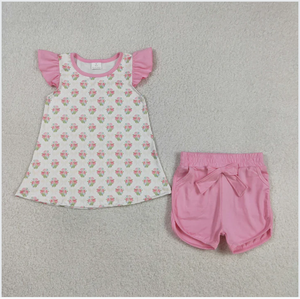 GSSO2953 Ensemble de shorts roses à nœuds floraux pour filles - Product Image 5