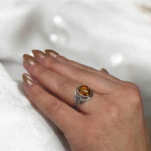Baltic Amber Sterling Silver <b>Ring</b> Unisex Chunky Natural Amber Stone <b>Ring</b> For Men Women Statement Jewelry - Product Image 6