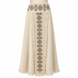 Ivory Bohemian Wrap <b>Maxi</b> <b>Skirt</b> Tribal Fringe Pattern | <b>Womens</b> Festival Beach Resort Lightweight Casual Summer Fashion Wear Style - Product Image 1