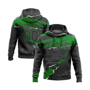 Sudadera con Capucha Deportiva para Hombre, Diseño Personalizable con Patrón de Papel Rasgado 3D en Negro y Verde, Peso Medio, Transpirable, 100% Poliéster - Product Image 1