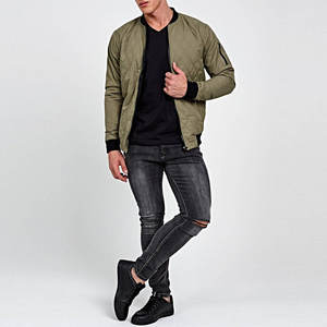Chaquetas bomber personalizadas de color verde con cremallera para hombre, impresión personalizada, mangas largas, cuello acanalado, transpirables, para unisex. - Product Image 4