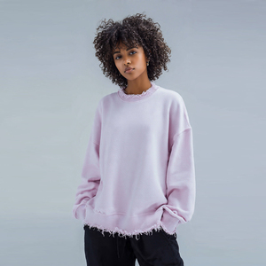 Sudadera de cuello redondo para mujer, con hombros caídos, manga larga, estilo desgastado, oversize, para invierno - Product Image 1