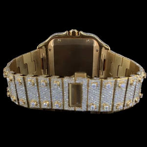 Moissanite Diamond Square <b>Case</b> With Roman Numerals Only Bezel Fashion Quartz Movement Two tone Fully Iced Out Man's Made <b>watch</b> - Product Image 4