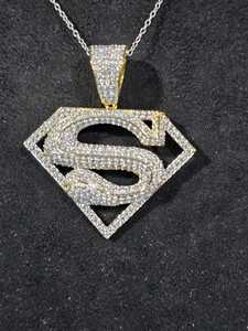 Colgante con el Logotipo de Superman, Chapado en Oro de 18K sobre Plata 925, con Incrustaciones de Moissanita, Forma de Escudo, Joyería Hip Hop Unisex - Product Image 5
