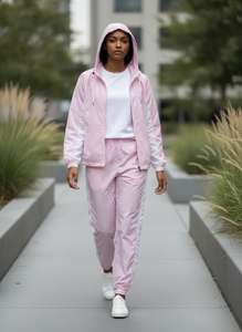 ADH Brand Unisex <b>Pink</b> <b>Tracksuit</b> <b>Set</b> Hooded Full Zip Sporty Design Breathable Polyester Two Piece Spring Wear - Product Image 6