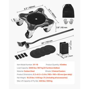 Carrello per Mobili Resistente con Ruote Girevoli a 360 Gradi, Carico Massimo 1200 Libbre, Attrezzatura per Pulizia Pannelli in Acciaio al Carbonio - Product Image 6