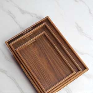 Plateau de service rectangulaire en bois massif naturel, plateau décoratif pour servir des fruits, des desserts, des gâteaux, plateau de service pour café - Product Image 6