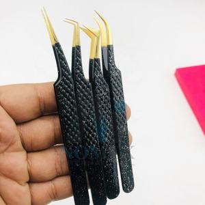 Ensemble de pinces à cils classiques, pinces à extensions de cils de couleur noire et dorée, poignée diamant, qualité A+, pince à cils pour lifting des cils - Product Image 4