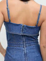 Robe moulante en jean premium pour femme, longueur ras du sol, coupe trapèze, décontractée, élégante, tendance, confortable, unie, tissée, boutonnée, élastique, froncée
