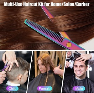 Ensemble de ciseaux de coiffure professionnels avec ciseaux à effiler en acier inoxydable finition arc-en-ciel pour usage en salon, pour droitiers - Product Image 4
