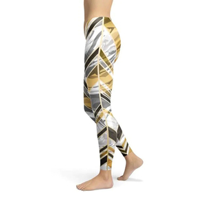 Leggings de yoga taille haute pleine longueur à motif géométrique or, gris, noir en Spandex et Nylon extensible dans les quatre sens pour femme - Product Image 5