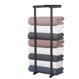 Porte-serviettes minimaliste en laiton à 2 barres, sur pied, fixe, pour salle de bain, support à serviettes fait main, en promotion - Product Image 4