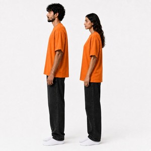 Camiseta Unisex Naranja Oversize de Algodón con Hombros Caídos, Cuello Redondo, Manga Corta y Ajuste Relajado para Uso Diario Informal y Streetwear - Product Image 6