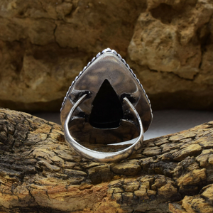 Grande bague en onyx noir en forme de poire, argent sterling 925, pierre précieuse, cadeau d'anniversaire de mariage pour elle - Product Image 3