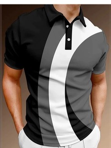 Polo à manches courtes rayé bleu et blanc pour homme, coupe ajustée, décontracté, tricoté, respirant, en polyester, design color block - Product Image 3