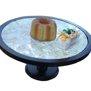 Support à gâteau rond de luxe avec incrustation de nacre naturelle, résistant au four, présentoir à desserts pour mariages, fêtes et occasions festives - Product Image 1