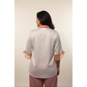 LOVE LETTER Camisa Elegante de Satén Mashru Blanco para Mujer, Tela Suave Premium, Ropa Casual Diaria para Dama, Fabricante - Product Image 3