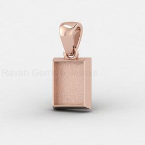 Pendentif Breloque Rectangulaire Vierge 8x10mm en Argent Sterling 925 et Or 14K, Fait Main, avec Monture Cabochon pour Bijoux Souvenirs DIY - Product Image 4