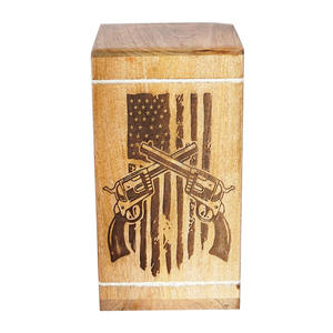 Wood <b>Pet</b> Cremation Urn Rectangle Western Style Engraved American Flag and Revolvers Durable Memorial <b>Box</b> for <b>Pets</b> - Product Image 3