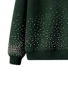 Sweat à capuche vert foncé orné de strass, coupe oversize, en molleton épais, avec poche kangourou, personnalisable, pour homme, style streetwear - Product Image 5