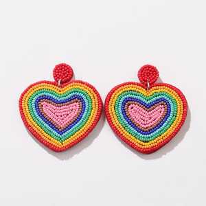 Colorful Beaded Heart <b>Drop</b> Earrings Bohemian Style Statement Jewelry for Women Party Fashion Dangle Earrings - Product Image 1