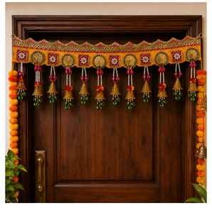 Traditional Indian Toran <b>Door</b> Hanging with <b>Beaded</b> Tassels and Bell Decor for Diwali Entryway Home Decor - Product Image 6
