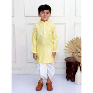 Conjunto de Kurta y Pantalones Dhoti a Rayas Blancas y Amarillas para Niños, Manga Larga, Poliéster Elástico, Salwar Kameez Dupatta, Talla XL - Material Resistente - Product Image 1