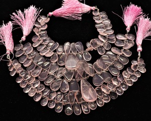 AAA Natural Rose Quartz Smooth Pear Shape Briolette 7x11-8x12 MM Quartz <b>Gemstone</b> Beads 8 Inch Strand Smooth Rose Quartz Beads - Product Image 1