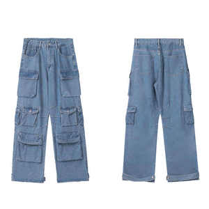 Vaqueros cargo personalizados para hombre, estilo streetwear de alta gama, lavados al ácido, retro, de pierna recta, con múltiples bolsillos y efecto desgastado. - Product Image 6