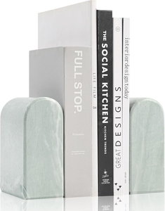 Minimalist Marble Bookends Set Of 2 Light Green Stone Bookends With Curved Design For Modern Home Decor - Product Image 4