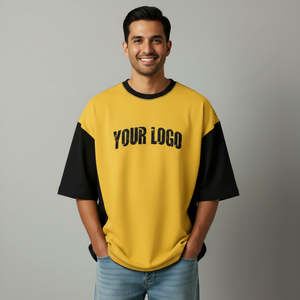 Camiseta de alta calidad de color amarillo sólido para adultos, de secado rápido, 100% algodón, cuello redondo, hecha a medida, camiseta de verano para hombre. - Product Image 4